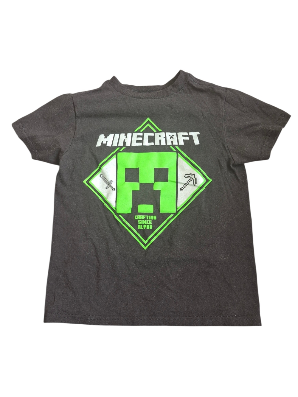 Minecraft Kids Black Short Sleeve Tee with Neon Green Creeper Graphic